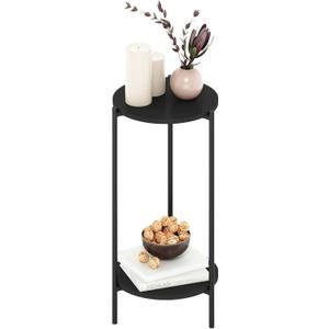 Furinno Besi 2-Tier Modern Tall Round Side End Table with Sturdy Metal Legs, 11.57 (W) x 8.16 (H) x 4.36 (D) inches, Americano