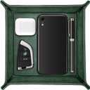 SITHON Valet Tray Desktop Storage Organizer  Premium PU Leather Catchall Bedside Vanity Tray Nightstand Caddy Holder for Keys, Phone, Wallet, Coin, Valentine's Day Gift, Dark Green