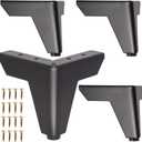 NEWBYTEK 4 Inch Metal Furniture Legs - Set of 4 Heavy Duty Metal Sofa/Cabinet Feet (0.4in Height Adjustable, Black) Adjustable Replacement Legs for Modular Storage & Table Bed Dresser DIY