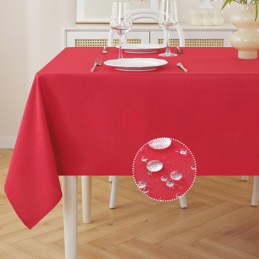 JIALE Rectangle Tables Cloth, Waterproof Stain Resistant Tablecloth, Wrinkle Free Farmhouse Dining Table Cover, Soft Fabric Table Cloths for Dinner/Party/Holiday, 60 X 84 Inch, Red