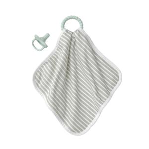 Dr. Brown's Lovey Blanket with Teether Ring and HappyPaci 100% Silicone One-Piece Pacifier, Soothing Security Blanket Set for Baby, Gray Stripes, 0m+