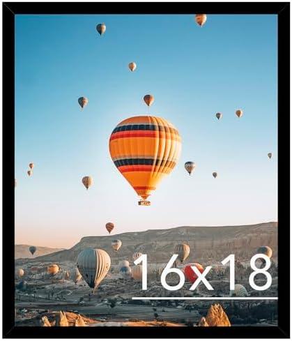 JCJMY 16x18 Picture Frame Black for Poster Photo Picture, Horizontal and Vertical Formats for Wall Hanging, 16 x 18 Wall Gallery Poster Photo Frame for 16 by 18 Photos Posters, Black