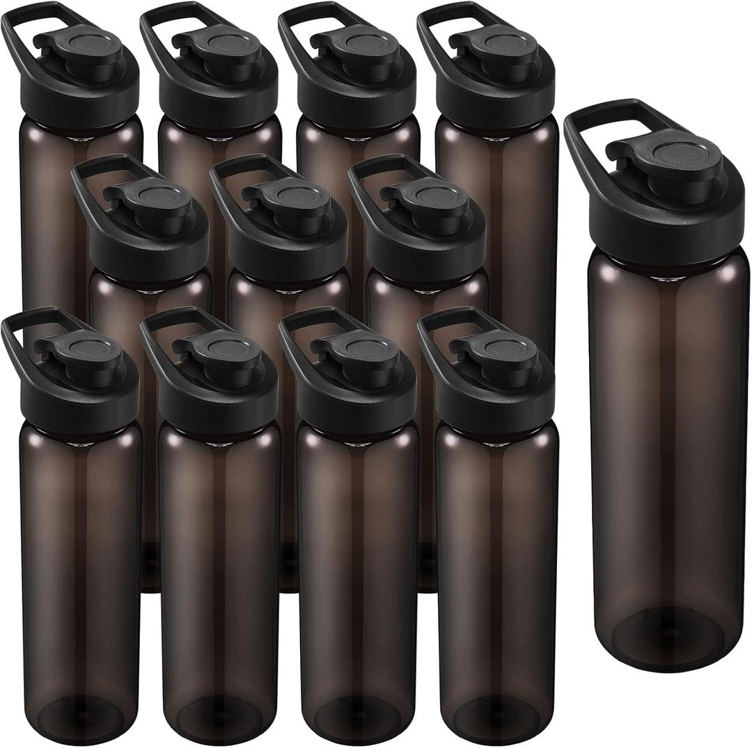 12 Pcs 24 OZ Water Bottles Bulk Reusable Plastic Sports Bottles Pack Portable Sports Water Cups for Adults School Teams Gym Hike Camping Cyclingc(Clear Grey)