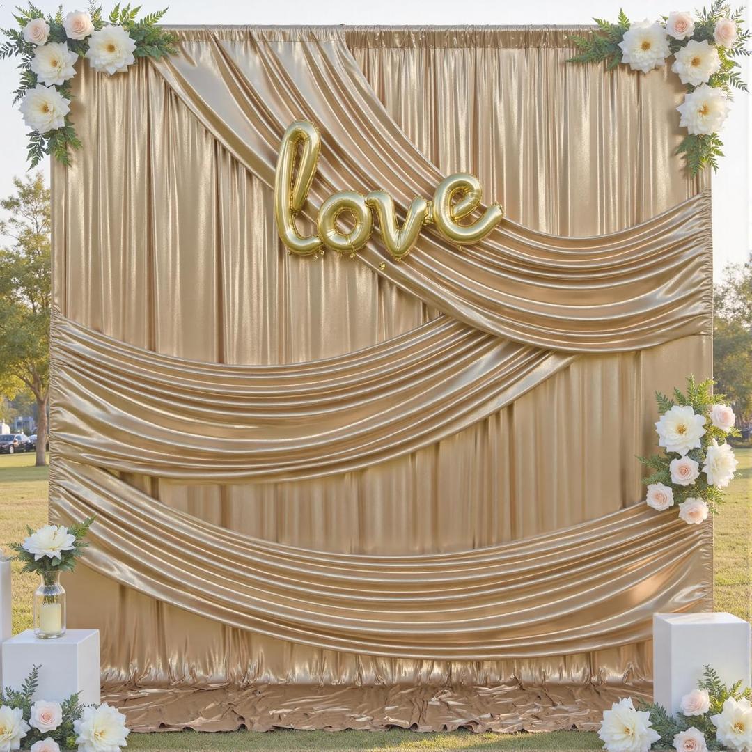 10x12FT Champagne Sequin Backdrop Curtain -2 Panels 5x12FT Wrinkle Free Shimmer Back Drop Cloth, Glitter Backdrop Drapes for Photography, Birthday, Wedding, Graduation Background