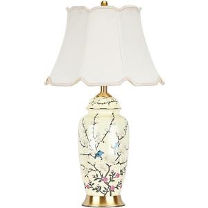 Flower Bird Ceramic Table Lamp, Rustic Vintage White 26.7" Tall Coastal Bedside lamp, Ceramic Lamp Body with Fabric Tapered Drum Shade for Living Room Bedroom House Bedside Nightstand Home