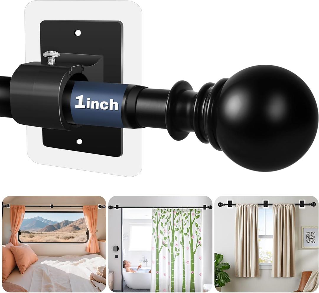 1 Inch Diameter Adhesive Adjustable Curtain Rod No Drilling for Windows 27 to 56",Renter Friendly No Drill Rod with Stick on Bracket, Easy Install No Screw Screwless Apartment Cortineros Para Ventanas
