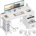 AODK 51 Inch Computer Desk with Drawers & USB Power Outlets - Reversible Home Office Desk with Storage Shelves, Work from Home, Modern Work/Writing/Study Table for Bedroom, White, 51.18 inches x 18.9 inches x 29.72 inches
