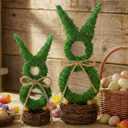 RattanView 2 Pcs Easter Decor Rattan Bunny for Home Table Centerpieces Bunny Decor 11" and 14" Easte Artificial Rabbit Table Decoration with Bow and Basket Spring Figurines Standing Rabbit