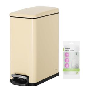 Small Bathroom Trash Can with 15 Garbage Bags,2.6 Gallon Stainless Steel Garbage Can with Lid Soft Close,Small Trash Bin for Bathroom,Kitchen,Home Office,Almond Yellow