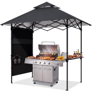 ABCCANOPY 8x5 Pop Up BBQ Grill Gazebo with Lights & Sidewall, Dark Gray