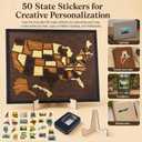 12×10" Wooden USA Travel Map Puzzle for RV Home Art Decor- 50 States Travel Tracker Map with Landmark Stickers, Storage Tin & Display Stand for Families Gift, Educational Geography Board Game