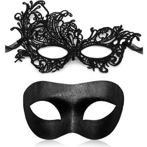 Couple Masquerade Mask for Women Men Shiny Venetian Mask Halloween Mask for Party Prom Ball Costume Lace Masks (Classic Black)