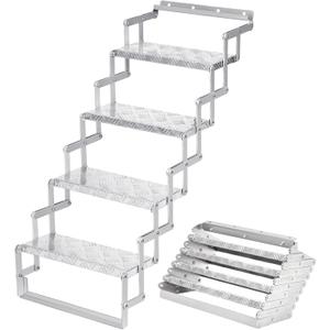 Aluminum Scissor Stairs, 4 Steps Outdoor RV Step Ladder, 18" Wide Camper Stair Ladder with Anti-Slip Surface, Portable Stairs for Travel Trailer, Silver