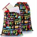 Pickmesh 2 Pcs Happy Birthday Drawstring Gift Bags 20 x 28 Inch Extra Large Baby Shower Bags Fabric Colorful Baby Shower Wrapping Pouch for Gender Reveal Supplies Decor((Black Birthday, Black)