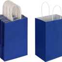 Oikss 50 Pack 5.25x3.25x8.25 Inch Small Royal Blue Kraft Paper Bags with Handles Bulk for Birthday Wedding Party Favors Grocery Retail Shopping Business Goody Craft Gift Bags Cub Sacks, 50 Count