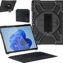 ZenRich Rugged Case with Keyboard for Surface Pro 9/10/11,Bluetooth Keyboard Case for Microsoft Surface Pro 11/10/9 with 360 Rotating Hand Strap & Stand