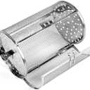 Rotisserie Basket for Air Fryer Oven & Grill, 360 Rotating Stainless Steel Drum with Locking Door, Fits 1/4" Rotisserie Rod, for Wings, Fries, Vegetables, Nuts and Coffee Beans (7.01 x 4.61 in) (silver)