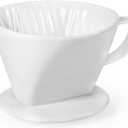Pour Over Coffee Dripper, Ceramic Pour Over Coffee Maker with 3 Holes Flat Bottom, Easy Manual Brew Maker, Porcelain Slow Filter Cone for Travel, Camping, Office, Home, White