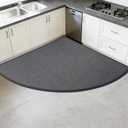 Corner Rug, High Density 3D Weaving Linen-Like Fabric L Shaped Rug, Rubber Backed Kitchen Rugs, Wear-Resistant, Stain-Resistant, Quick-Absorbing,Dark Grey,3'4" x 3'4"