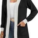 YSYOKOW Women Long Sleeve Open Front Cardigan Casual Lightweight Long Cardigans Loose Knit Outwear with Pockets (Black, XL)