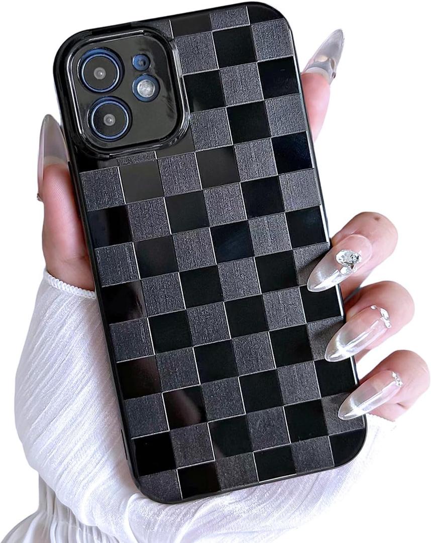3 x MINSCOSE for iPhone 11 Case Aesthetic Checkered Plaid Checkerboard Design Pattern,Trendy Slim TPU Shockproof Protective Full Camera Protection Phone Cover-Black