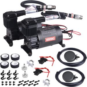 2PCS 150PSI Heavy Duty Air Train Horn/Air Ride Suspension Compressor 3/8NPT 12V for Car Horns/Pneumatic Suspension Systems/Pneumatic Tools/Car Tires Black