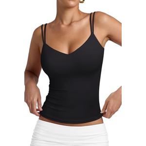 PINKMSTYLE Women Sexy V Neck Tank Top Sleeveless Double Lined Slim Fit Summer Double Spaghetti Strap Cami Going Out Tops, Medium