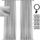 INOVADAY 100% Blackout Curtains for Bedroom, Black Out Curtains 96 Inch Long, Clip Rings Linen Blackout Drapes, Thermal Insulated Room Darkening for Living Room, 2 Panels ,W50xL96 (50"W x 96"L (Pack of 2))