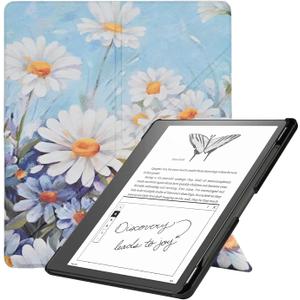Slimshell Case for 10.2" Kindle Scribe (2024/2022 Release) - Daisy Gifts for Women Girls Lightweight Premium PU Leather Book Folio Stand Cover, Auto Sleep/Wake with Pen Holder
