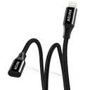 AGVEE 1ft Lightning Extension Cable, Braided Female to Male Extender Full Function Cord Compatible with iPhone iPad, Data Sync Video Audio & Charging Connector Adapter, Black