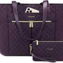 LOVEVOOK Laptop Bag for Women, Stylish Diamond Quilted Work Tote with Clutch Purse, 15.6-inch Purple Tote
