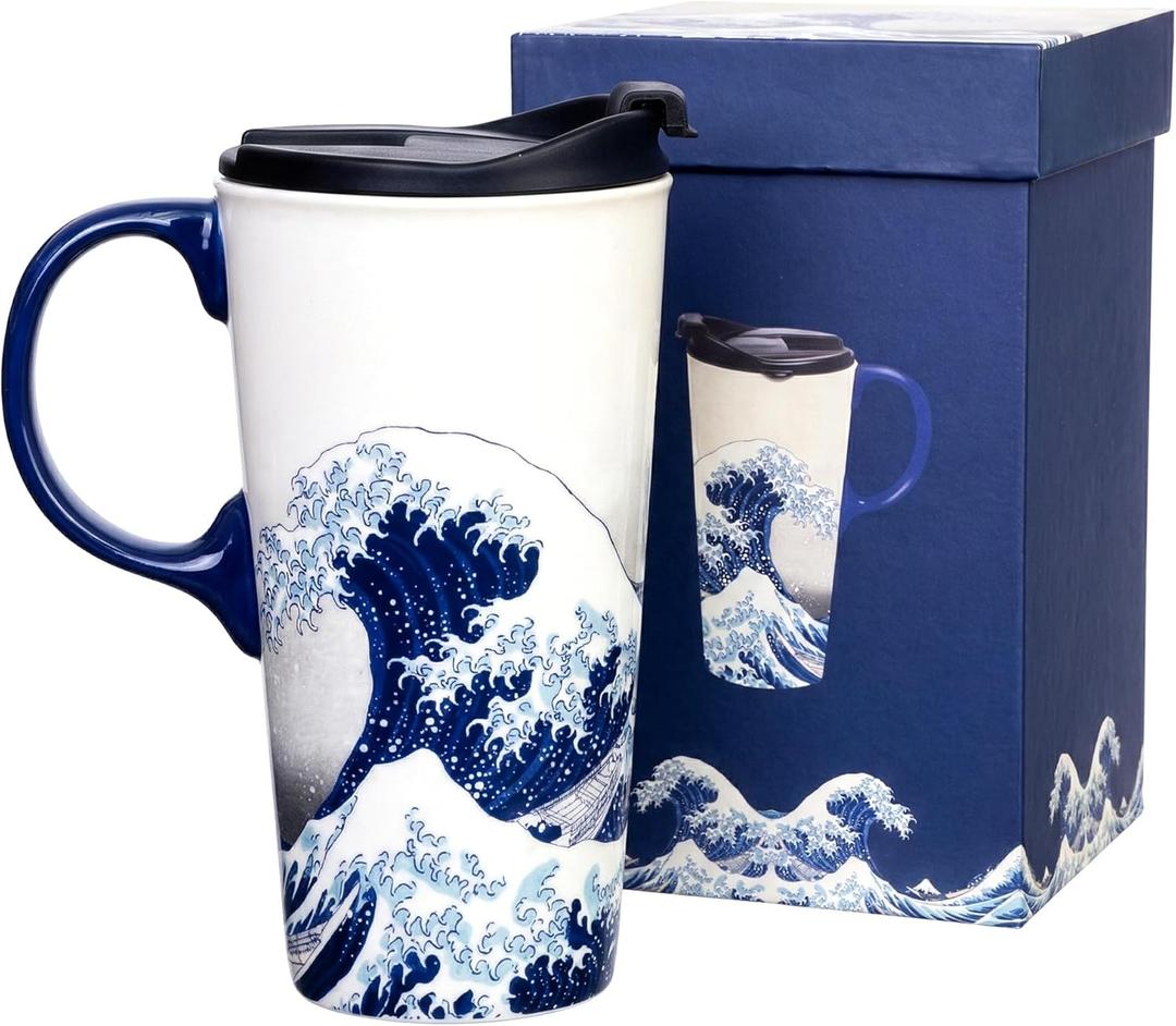 Topadorn 17 Oz Ceramic Coffee Travel Mug with Spill Proof Lid & Handle, Microwave Dishwasher Safe Coffee Cup, Tea Cup with Gift Box for Men and Women