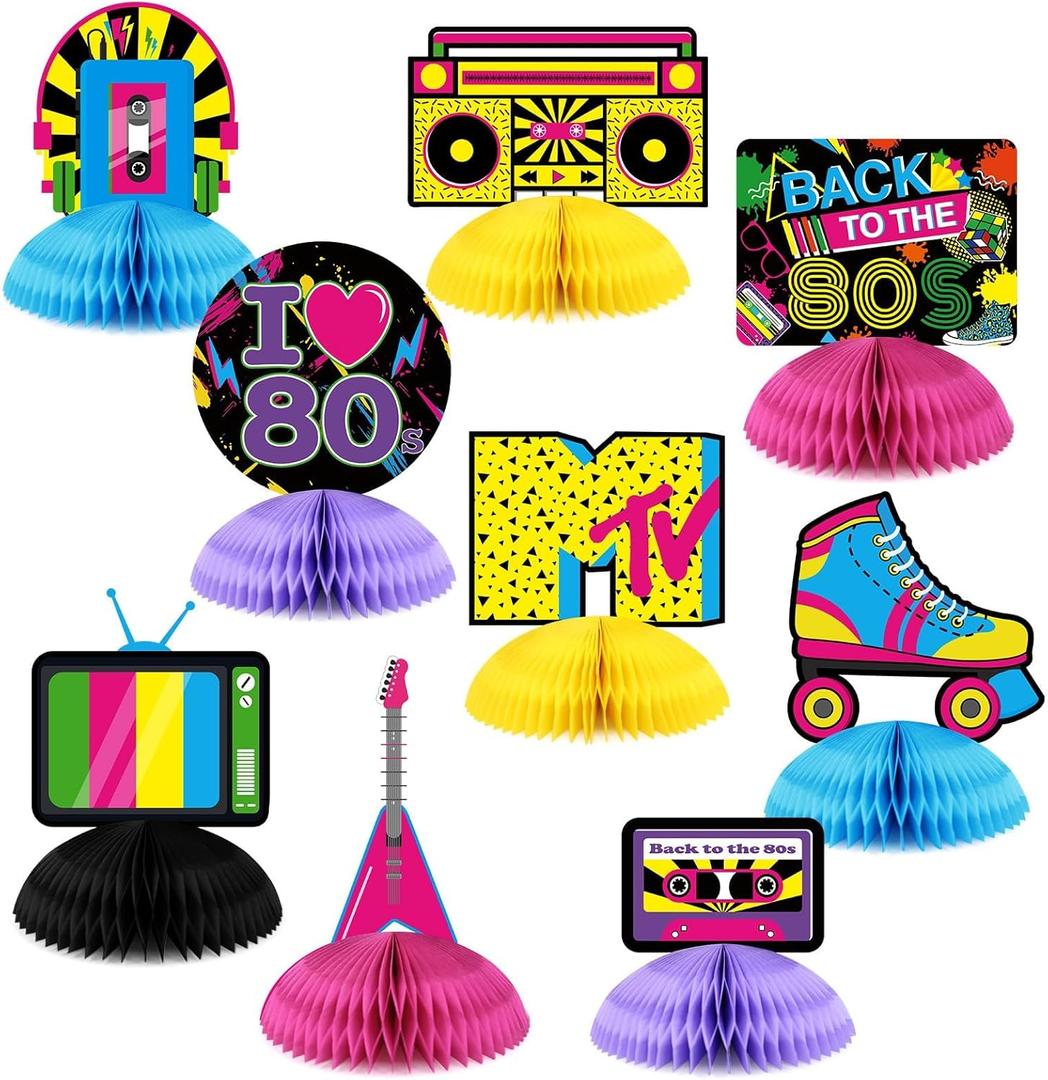 80s Party Decorations Back To The 80s Party Honeycomb Centerpieces Retro Table Toppers For 1980s Birthday Party Favors Supplies Neon Party Decorations