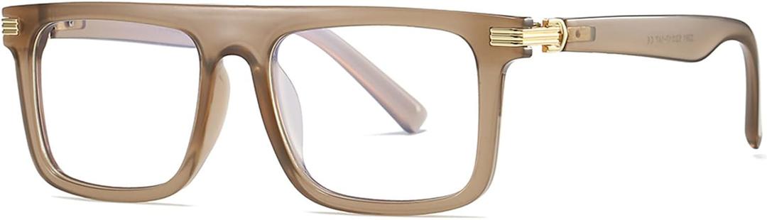 Fashion Square Glasses for Women Men Flat Top Square Blue Light Glasses Non-Prescription Clear Lens Eyeglasses (Clear Brown)