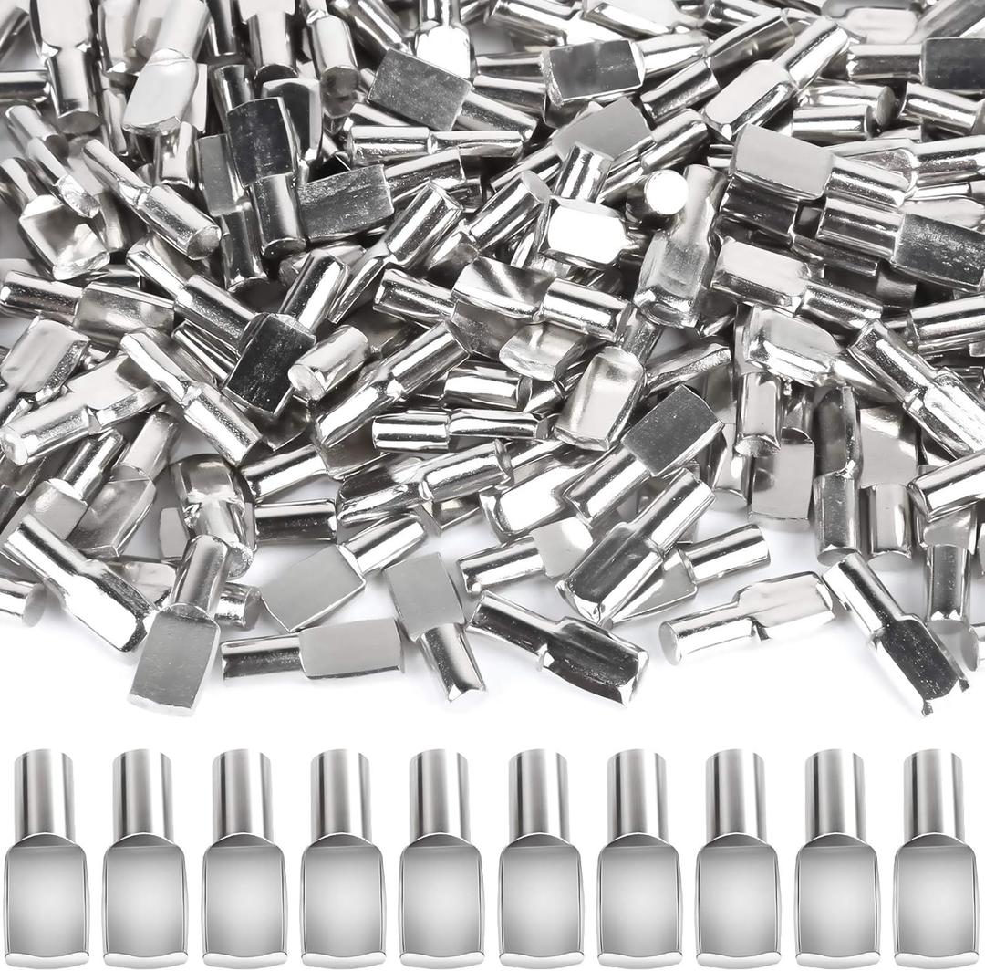 FANDAMEI 200 PCS 5mm Shelf Pins, Shelf Pegs, Metal Nickel Shelf Pins, Shelf Support Pegs, Cabinet Shelf Pegs, Shelf Pegs for Shelves, Shelf Pins 5mm, Spoon Shaped Cabinet Support Pegs Holder