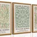 SYWENNOI 3 Pieces William Morris Textured Canvas Wall Art, Pink Beige and Sage Green Neutral Botanical Designs Wall Decor, Vintage Floral Art Prints for Living Room Bedroom Offices 16x24 Wood Frames