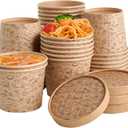 LITOPAK 50 Pack 12 oz Paper Containers with Vented Lids, Kraft Paper Food Cups, Soup Containers Cups with Lids, Disposable Bowls for Hot Soup for Storing Food or Carrying Out