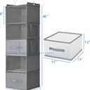 5-Tier Hanging Organizer for Closet, Fabric Closet Organizer with 2 Hooks, 2 Pull-Out Drawers, Foldable Space-Saving Storage (Gray), 11.8" W x 11.8" D x 39.4" H