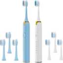 Dnil 2 Pack Sonic Electric Toothbrush for Adults, 42,000 VPM Rechargeable Toothbrush with 2 Minute Built-in Timer, 5 Powerful Modes (Blue+White)