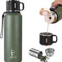 Stainless Steel Insulated Bottle, 33oz with cup Vacuum Insulated Water Bottle, Thermo for Hot Drinks/Cold Drinks,24-Hr Insulation Commute, Travel