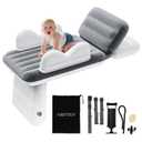 Inflatable Toddler Airplane Bed - Grey Portable Kids Travel Bed with Airplane Seat Extender for Kids - Inflatable Toddler Travel Bed with Manual Pump,Seat Belt and Travel Bag