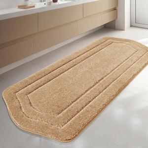 COSY HOMEER Bathroom Rugs Mat 24”x70” Absorbent Non-Slip Bath Mat, Plush Shaggy Bathroom Runner, Machine Washable Large Soft Bath Mats for Bath Floor, Tub and Shower, Beige, Size: 2' x 5'10" (Oval)