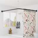 Supforce Curved Shower Curtain Rod, L Shaped Corner Shower Rod [24"-37"] x [24"-37"] Adjustable, Stainless Steel 90 Degree Angled Shower Curtain Rod with 12 Hooks & Ceiling Support, No Sagging