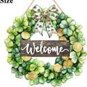 St. Patrick's Day Decorations Wooden Shamrock Door Wreath for Front Door Welcome Sign, St. Patrick's Decor Hanging Sign Farmhouse Outdoor Indoor Shamrock Clover Spring Wall Home Decor