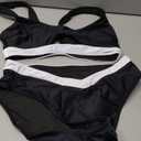 SUUKSESS Women Cutout Color Block Bikini Sets Sexy High Cut 2 Piece Bathing Suit (Small, Black White)