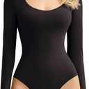 Avidlove Bodysuits for Women Long Sleeve Body Suits Womens Scoop Neck Bodysuit Double Lined Tops (Small, Black)