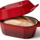 Enameled Cast Iron Sourdough Bread Oven – 3.3QT Dutch Oven for Baking with Lid, Non-Stick Oval Cast Iron Bread Oven for Sourdough-Loaf Cast Iron Bread Pan(Red)
