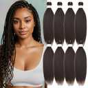 Braiding Hair Pre Stretched 24 Inch Dark Brown Braiding Hair Hot Water Setting 8 Packs Professional Pre Stretched Braiding Hair Extensions Synthetic Fiber (24Inch,4#).