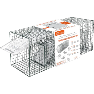 HOMESTEAD 2-Pack Live Animal Trap - Specialized for Raccoons, Opossums, Groundhogs, Skunks, Feral Cats, Squirrels - Heavy Duty Steel Traps, 1-Door, Green, Humane Catch & Release Animal Trap,89-302