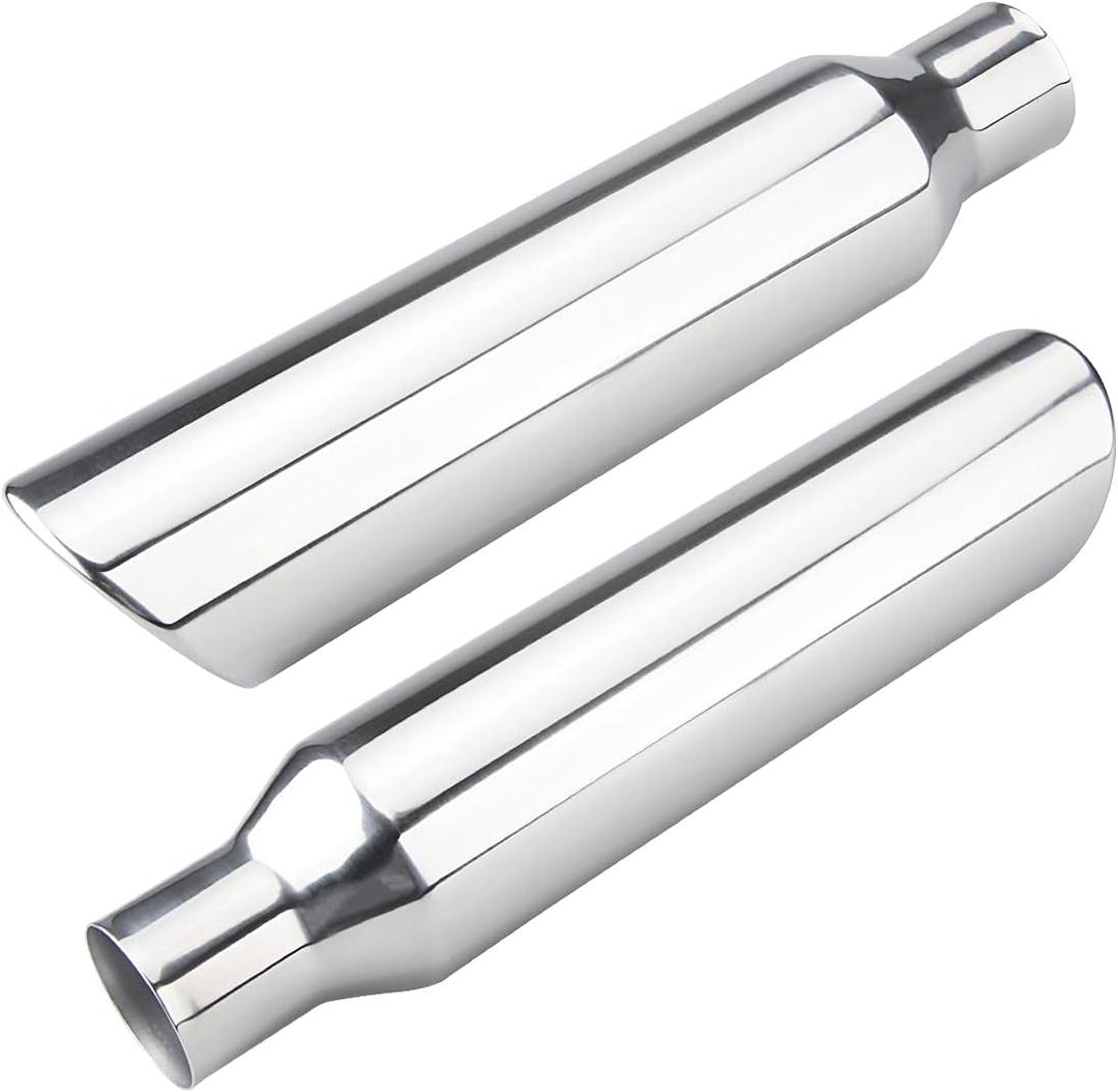 2.5 Inch Inlet Exhaust Tip,2.5" Inlet x 4" Outlet x 18" Overall Length Weld On Universal Stainless Steel Polished Diesel Exhaust Tailpipe Tip 2 Pcs